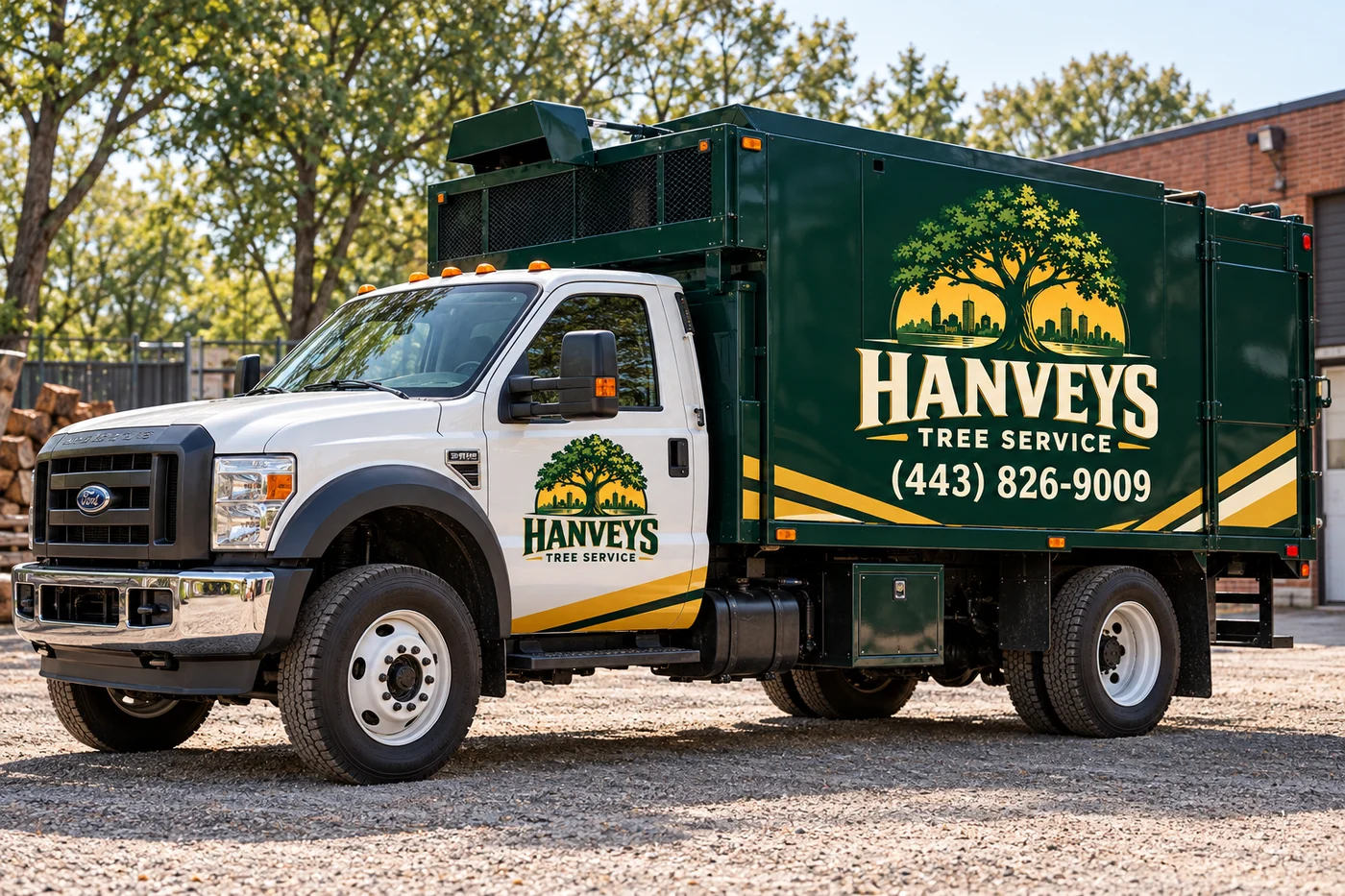 Hanvey’s chip truck wrap concept with forest-green panels and cream and gold branding