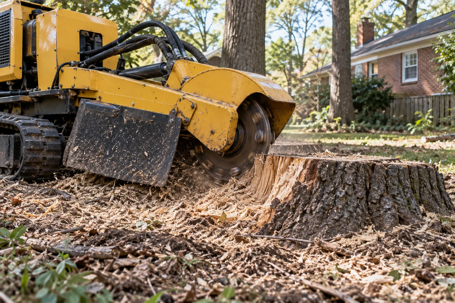 Illustrative stump grinding scene